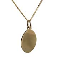 18ct Gold 16x11mm plain oval Disc Pendant with a 1mm wide curb Chain