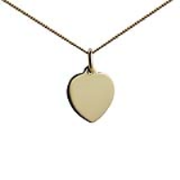 18ct Gold 16x14mm plain heart Disc Pendant with a 1mm wide curb Chain