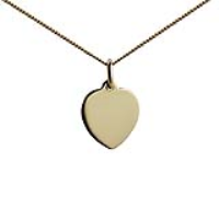 18ct Gold 16x14mm plain heart Disc Pendant with a 1mm wide curb Chain 20 inches