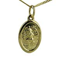18ct Gold 17x11mm oval St Christopher Pendant with a 1mm wide curb Chain