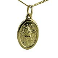 18ct Gold 17x11mm oval St Christopher Pendant with a 1mm wide curb Chain 16 inches Only Suitable for Children