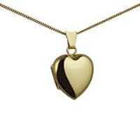 18ct Gold 17x16mm heart shaped plain Locket with a 1mm wide curb Chain