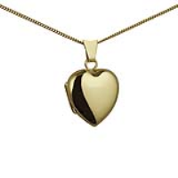 18ct Gold 17x16mm heart shaped plain Locket with a 1mm wide curb Chain 18 inches