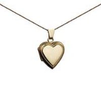 18ct Gold 17x17mm heart shaped plain flat Locket with a 1mm wide curb Chain