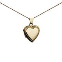 18ct Gold 17x17mm heart shaped plain flat Locket with a 1mm wide curb Chain 16 inches Only Suitable for Children