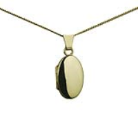 18ct Gold 18x11mm oval plain Locket with a 1mm wide curb Chain