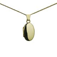 18ct Gold 18x11mm oval plain Locket with a 1mm wide curb Chain 18 inches