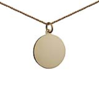 18ct Gold 19mm round plain Disc Pendant with a 0.9mm wide spiga Chain