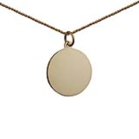 18ct Gold 19mm round plain Disc Pendant with a 0.9mm wide spiga Chain 18 inches