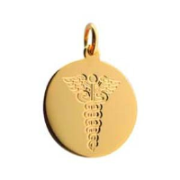 18ct Gold 20mm round hand engraved medical alarm symbol Disc Pendant
