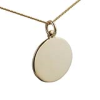 18ct Gold 20mm round plain Disc Pendant with a 1mm wide curb Chain