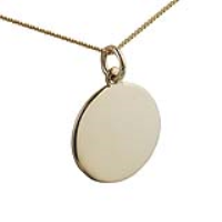 18ct Gold 20mm round plain Disc Pendant with a 1mm wide curb Chain 16 inches Only Suitable for Children