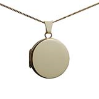 18ct Gold 20mm round plain flat Locket with a 1mm wide curb Chain