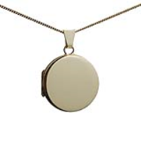 18ct Gold 20mm round plain flat Locket with a 1mm wide curb Chain 20 inches