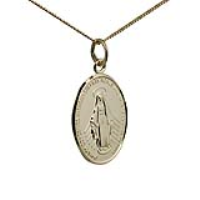 18ct Gold 20x16mm oval Miraculous Medallion Medal Pendant with a 1mm wide curb Chain 16 inches Only Suitable for Children