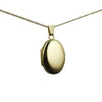 18ct Gold 22x15mm oval plain Locket with a 1mm wide curb Chain