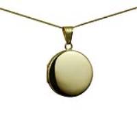 18ct Gold 23mm round plain flat Locket with a 1mm wide curb Chain