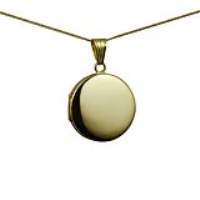 18ct Gold 23mm round plain flat Locket with a 1mm wide curb Chain 20 inches