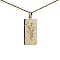 18ct Gold 26x13mm rectangular hand engraved medical alarm symbol Disc Pendant with a 1mm wide curb Chain 18 inches