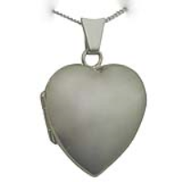 18ct White Gold 21x19mm heart shaped plain Locket with a 1mm wide curb Chain 18 inches