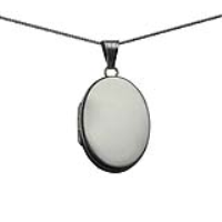 18ct White Gold 26x19mm oval plain flat Locket with a 1mm wide curb Chain