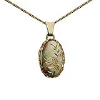 9ct 3 colour Gold 20x13mm oval diamond cut twisted wire edge Locket with a 0.6mm wide curb Chain