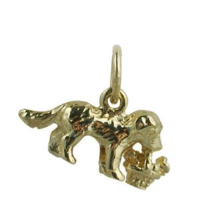 9ct Gold  8x16mm Puppy carrying basket of flowers Pendant