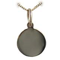 9ct Gold 10mm plain round Disc Pendant with a 0.6mm wide curb Chain