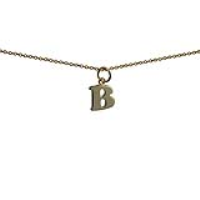 9ct Gold 10x10mm plain Initial B Pendant with a 1.1mm wide cable Chain