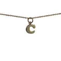 9ct Gold 10x10mm plain Initial C Pendant with a 1.1mm wide cable Chain