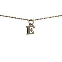 9ct Gold 10x10mm plain Initial E Pendant with a 1.1mm wide cable Chain