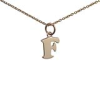 9ct Gold 10x10mm plain Initial F Pendant with a 1.1mm wide cable Chain