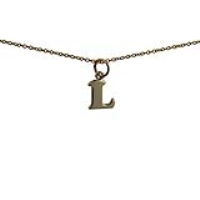 9ct Gold 10x10mm plain Initial L Pendant with a 1.1mm wide cable Chain