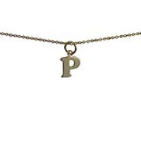 9ct Gold 10x10mm plain Initial P Pendant with a 1.1mm wide cable Chain