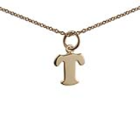 9ct Gold 10x10mm plain Initial T Pendant with a 1.1mm wide cable Chain