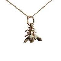 9ct Gold 10x11mm Bee Pendant with a 0.6mm wide curb Chain