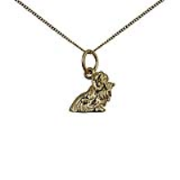 9ct Gold 10x12mm Yorkshire Terrier Pendant with a 0.6mm wide curb Chain
