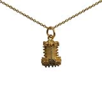 9ct Gold 10x13mm hollow Westminster Abbey Pendant with a 1.1mm wide cable Chain
