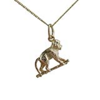 9ct Gold 10x14mm Monkey on all fours Pendant with a 0.6mm wide curb Chain