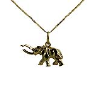 9ct Gold 10x20mm tusker Elephant Pendant with a 0.6mm wide curb Chain