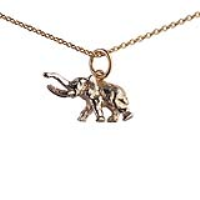9ct Gold 10x20mm tusker Elephant Pendant with a 1.1mm wide cable Chain