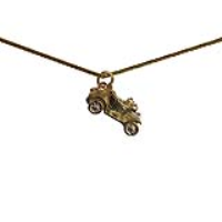9ct Gold 10x20mm Vintage Car Pendant with a 1.1mm wide spiga Chain
