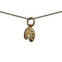 9ct Gold 10x9mm Artist&#39;s Pallet Pendant with a 0.6mm wide curb Chain 16 inches Only Suitable for Children