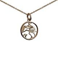 9ct Gold 11mm pierced Aquarius Zodiac Pendant with a 1.1mm wide cable Chain