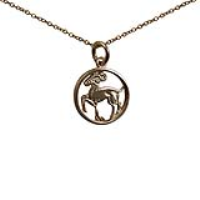 9ct Gold 11mm pierced Aries Zodiac Pendant with a 1.1mm wide cable Chain