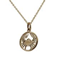 9ct Gold 11mm pierced Cancer Zodiac Pendant with a 1.1mm wide cable Chain 16 inches Only Suitable for Children