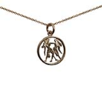 9ct Gold 11mm pierced Gemini Zodiac Pendant with a 1.1mm wide cable Chain
