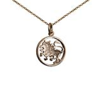 9ct Gold 11mm pierced Leo Zodiac Pendant with a 1.1mm wide cable Chain
