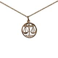 9ct Gold 11mm pierced Libra Zodiac Pendant with a 1.1mm wide cable Chain 16 inches Only Suitable for Children