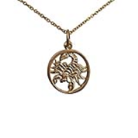 9ct Gold 11mm pierced Scorpio Zodiac Pendant with a 1.1mm wide cable Chain 16 inches Only Suitable for Children